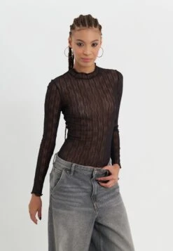 Even&Odd WIDE MESH LS TOP / EO-AW24-D006-SJ / 912 - NEON YELLOW - Long Sleeved Top - Black