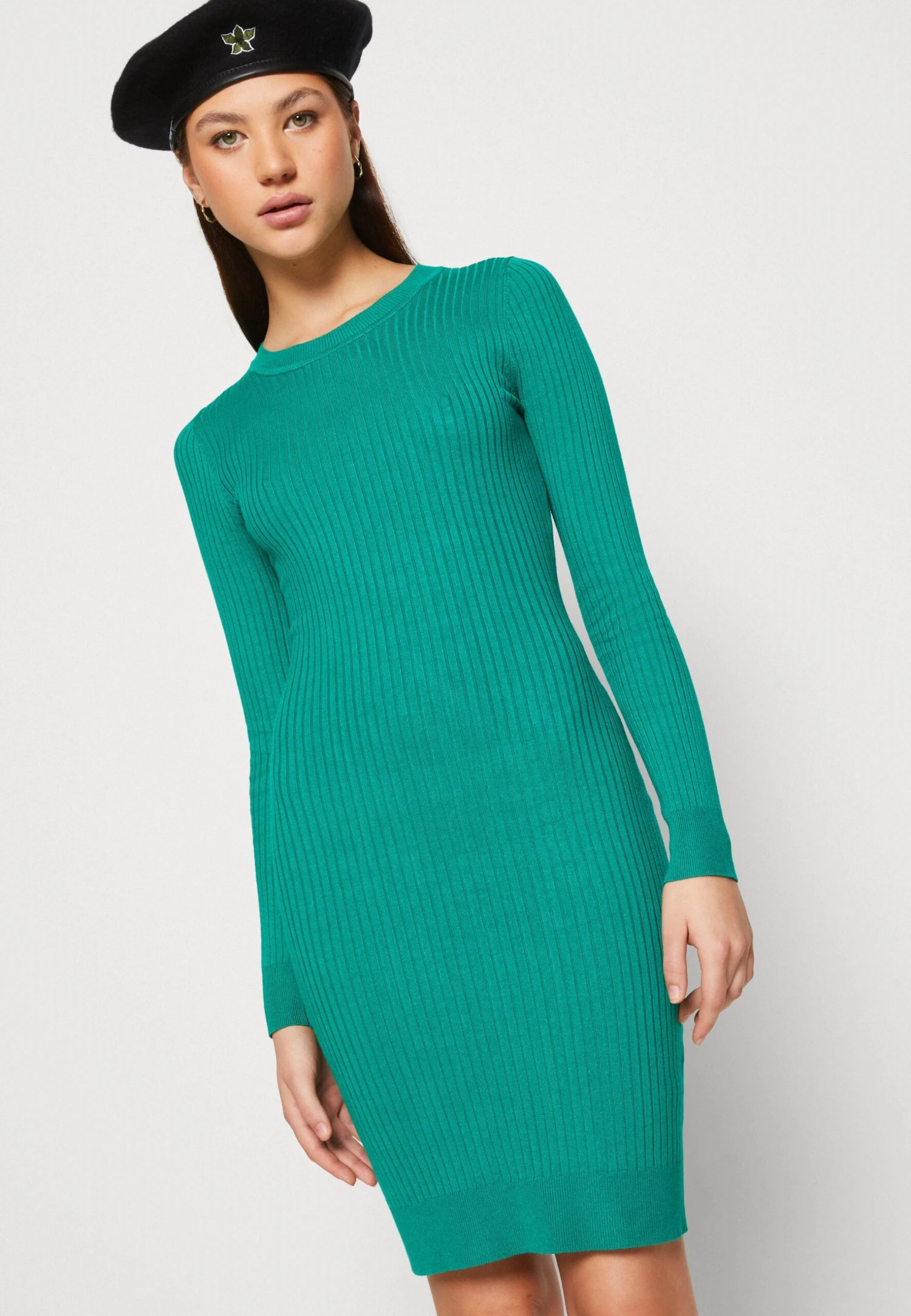 Even&Odd Crew Ausschnitt Ripp Basic Bodycon Mini Strickkleid - Shift Dress - Green 6 Even&Odd Crew Ausschnitt Ripp Basic Bodycon Mini Strickkleid - Shift Dress - Green - Image 4