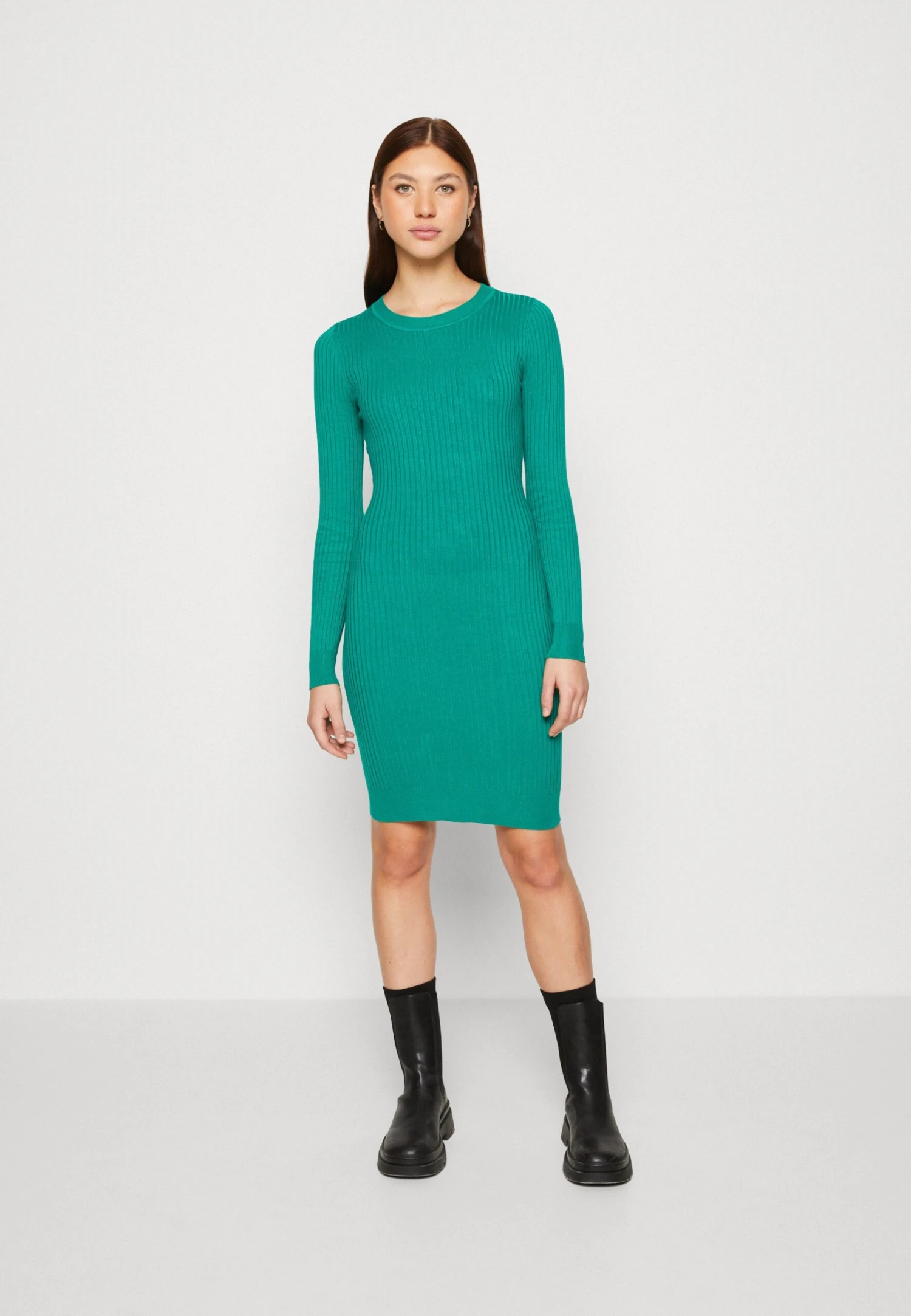 Even&Odd Crew Ausschnitt Ripp Basic Bodycon Mini Strickkleid - Shift Dress - Green 3 Even&Odd Crew Ausschnitt Ripp Basic Bodycon Mini Strickkleid - Shift Dress - Green