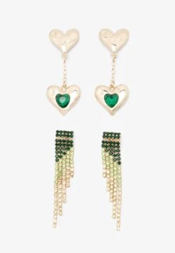 Even&Odd 2 PACK - Earrings - Gold-coloured/green