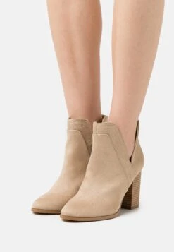 High Heeled Ankle Boots - Beige