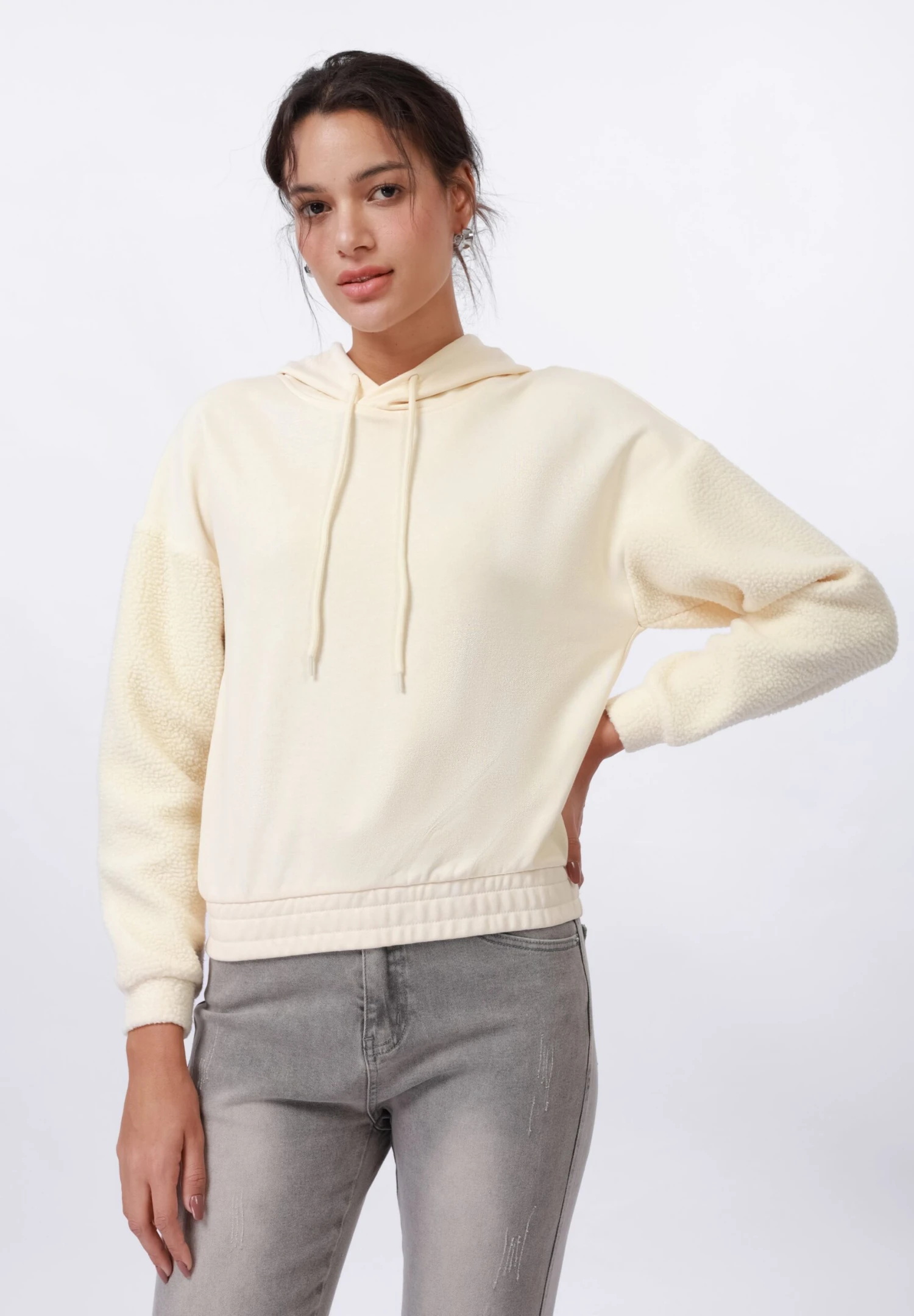 Even&Odd BORG SLEEVES - Hoodie - Cream 3 Even&Odd BORG SLEEVES - Hoodie - Cream