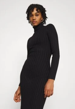 Even&Odd Rollkragen Bodycon Ripp Midi Strickkleid - Shift Dress - Black