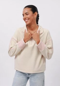 Even&Odd COLOR BLOCK HALF ZIP - Sweatshirt - Ecru/light Pink