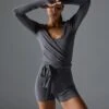 LONG SLEEVE YOGA WRAP TOP - Long Sleeved Top - Dark Grey