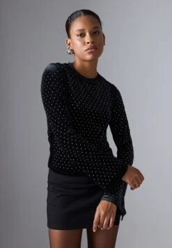 Even&Odd VELVET LONG SLEEVED TOP WITH STUDS - Long Sleeved Top - Black