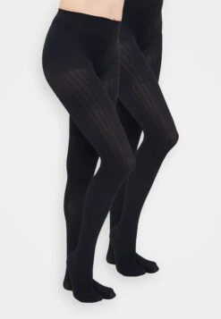 Even&Odd RIBBED PATTERN 2 PACK TIGHTS - Tights - Black