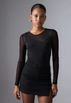 Even&Odd BODYSUIT WITH MESH SLEEVES - Long Sleeved Top - Black